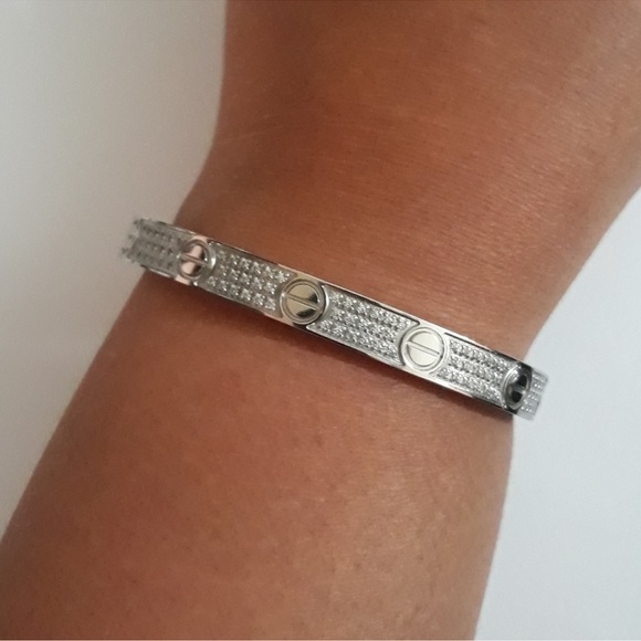 Pave Diamond Love Screw Bracelet with Screwdriver in Silver - Picture 4 of 12